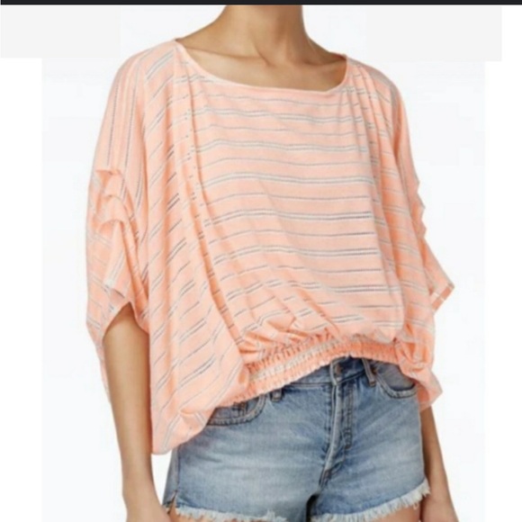 Free People Azalea Peach Eyelet Batwing Oversized Smocked Top M Tee Shirt - Picture 1 of 8